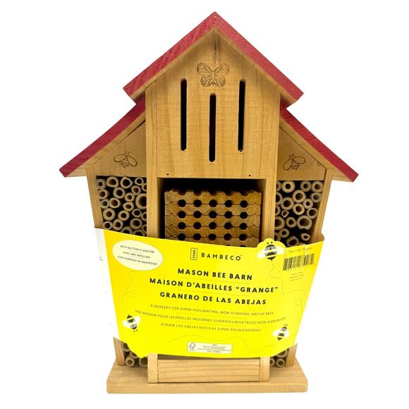 Mason Bee Barn House Butterfly Shelter 14.5” Native Pollinator Garden Wood Cabin - Picture 1 of 11